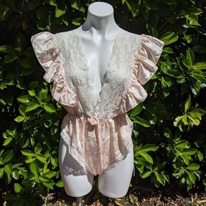 Vtg 70s LILY OF FRANCE Pink Teddy Lingerie
